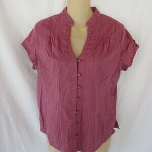 a.n.a. A New Approach top PM purple button front cap sleeves